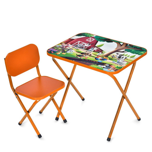 Дитячий стіл із стільчиком, складний, домашні тварини, 59,5-44 см, помаранчевий (M 5966-7)