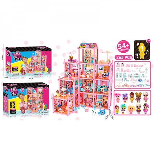 Дитячий ляльковий будиночок LOL Surprise ВВ 012 (8/2) 4 поверхи, 265 деталей, 12 ляльок, улюбленець, велосипед
