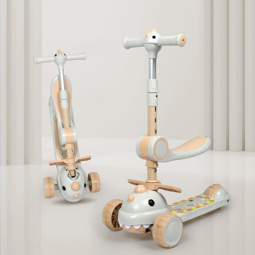 Детский трехколесный самокат с сиденьем 2в1 616 Dino beige — 23420 Детский трехколесный самокат с сиденьем 2в1 616 Dino beige — 23420