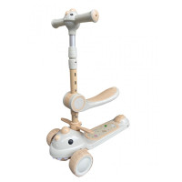 Детский трехколесный самокат с сиденьем 2в1 616 Dino beige
