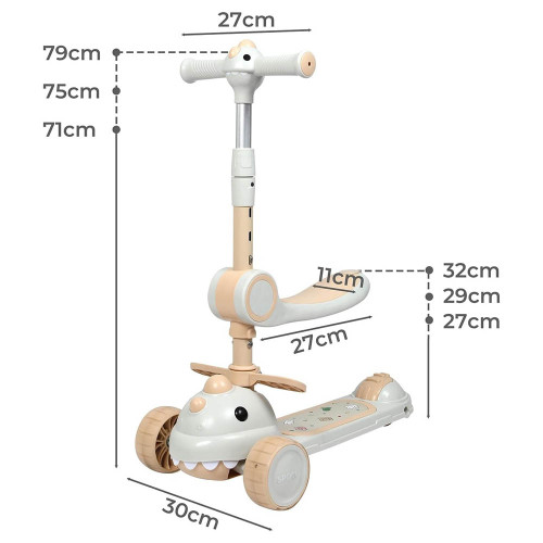 Детский трехколесный самокат с сиденьем 2в1 616 Dino beige — 23420 Детский трехколесный самокат с сиденьем 2в1 616 Dino beige — 23420