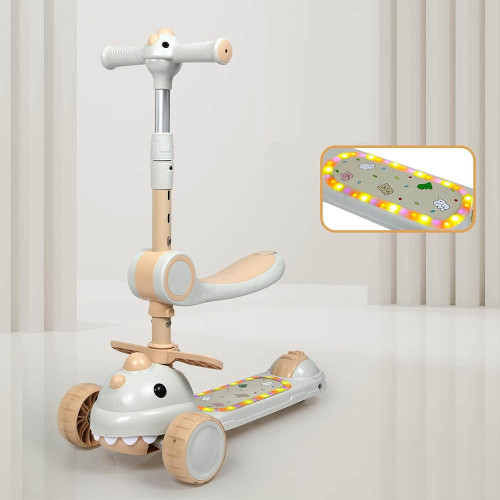 Детский трехколесный самокат с сиденьем 2в1 616 Dino beige — 23420 Детский трехколесный самокат с сиденьем 2в1 616 Dino beige — 23420