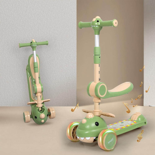 Дитячий триколісний самокат з сидінням 5в1 616 Dino green (C616D51G) — 23440 Дитячий триколісний самокат з сидінням 5в1 616 Dino green (C616D51G) — 23440