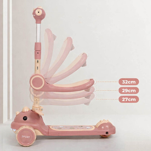 Дитячий триколісний самокат з сидінням 2в1 616 Dino	pink (C616D21P) — 23427
