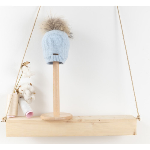 Дитяча в'язана шапка Baby Mio з хутром блакитна (3003)