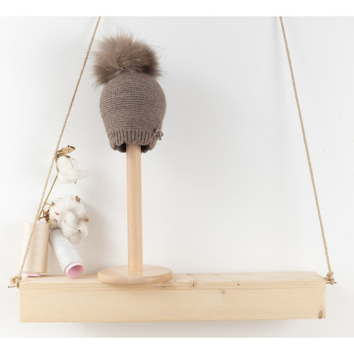 Дитяча в'язана шапка Baby Mio з хутром коричнева (3002)