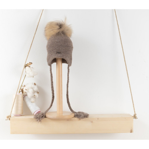 Дитяча в'язана шапка Baby Mio з хутром коричнева (3004)