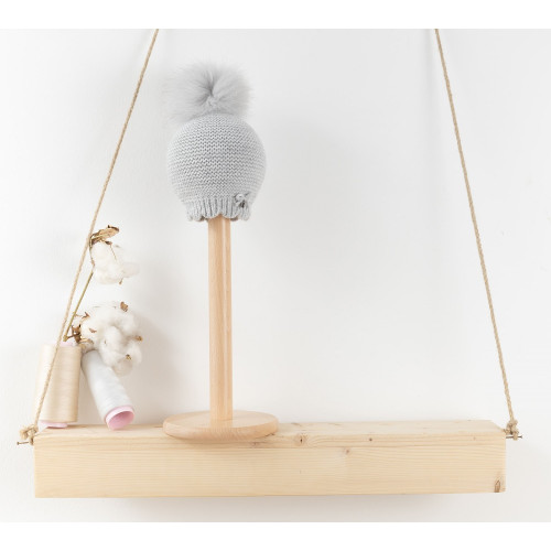 Дитяча в'язана шапка Baby Mio з хутром сіра (3002)