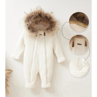 Детский хутряной комбинезон белый Baby Mio с двойной застежкой (7058)
