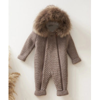 Детский хутряной комбинезон коричневый Baby Mio с двойной застежкой (7058)