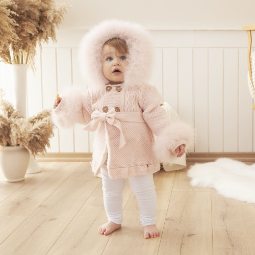 Дитячий теплий кардиган Baby Mio з хутром рожевий (5005) — 12256