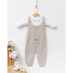 Детский теплый комбинезон Baby Mio с кофтой бежевый (4007)