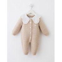 Детский теплый комбинезон Baby Mio с кружевным воротником бежевый (7064)