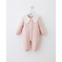 Детский теплый комбинезон Baby Mio с кружевным воротником розовый (7064)