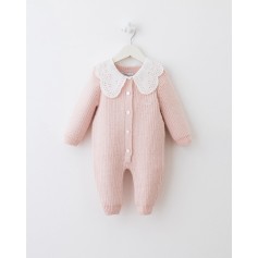 Дитячий теплий комбінезон Baby Mio з мереживним комірцем рожевий (7064)