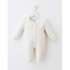 Дитячий теплий комбінезон Baby Mio з мереживним комірцем білий (7064)
