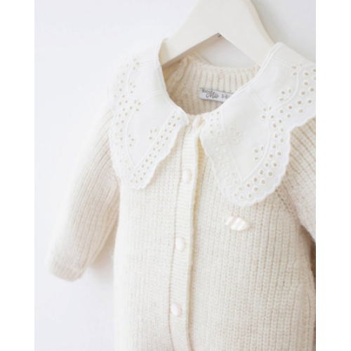 Детский теплый комбинезон Baby Mio с кружевным воротником белый (7064) — 12144