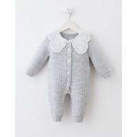 Детский теплый комбинезон Baby Mio с кружевным воротником серый (7064)