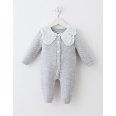 Дитячий теплий комбінезон Baby Mio з мереживним комірцем сірий (7064)