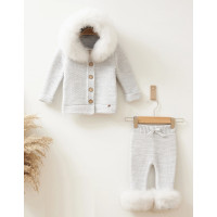 Детский теплый комплект серый Baby Mio с мехом на ногах (6008)