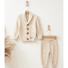 Дитячий утеплений комплект бежевий Baby Mio кофта + штани (6007)
