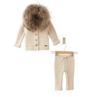 Дитячий утеплений комплект з натуральним хутром Baby Mio бежевий (6005)