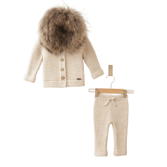Дитячий утеплений комплект з натуральним хутром Baby Mio бежевий (6005)