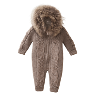 Детский вязаный комбинезон Baby Mio с мехом коричневый (7056)