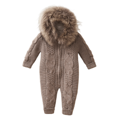Дитячий в'язаний комбінезон Baby Mio з хутром коричневий (7056)
