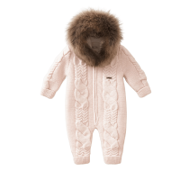 Детский вязаный комбинезон Baby Mio с мехом розовый (7056)