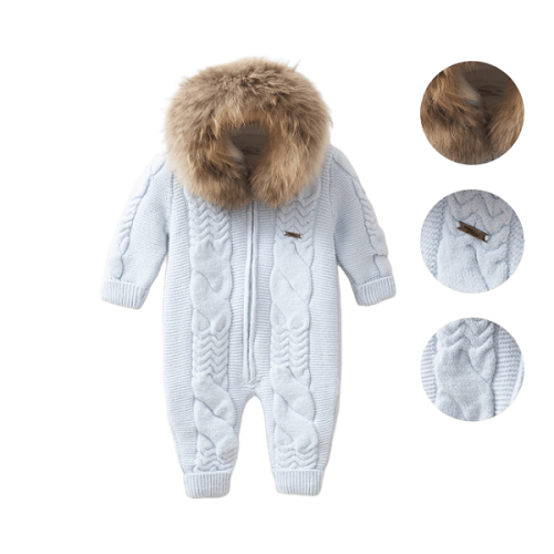 Дитячий в'язаний комбінезон Baby Mio з хутром синій (7056)