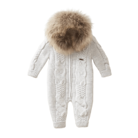 Детский вязаный комбинезон Baby Mio с мехом серый (7056)