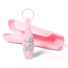 Ложка силиконовая BabyOno с присоской, в футляре, розовый (1461/01)