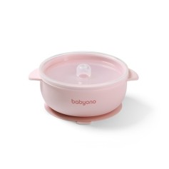 Силиконовая миска с присоской и крышкой BabyOno, розовая (1662/02)