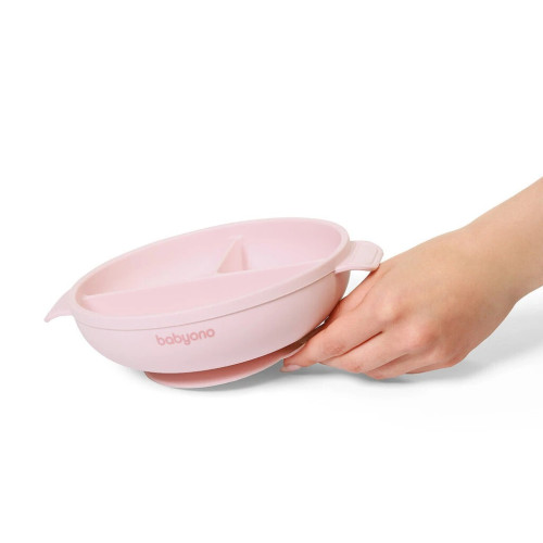 Силиконовая тарелка с присоской и крышкой Babyono розовый (1661/02) — 23489 Силиконовая тарелка с присоской и крышкой Babyono розовый (1661/02) — 23489