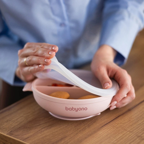 Силиконовая тарелка с присоской и крышкой Babyono розовый (1661/02) — 23489 Силиконовая тарелка с присоской и крышкой Babyono розовый (1661/02) — 23489