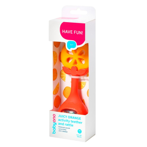 Прорізувач для зубів розвиваючий з брязкальцем BabyOno Juicy Orange, 3м+ (499/01) — 22503