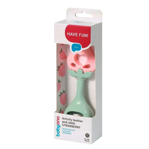 Прорізувач для зубів розвиваючий з брязкальцем BabyOno Strawberry, 3м+ (499/03) — 22499
