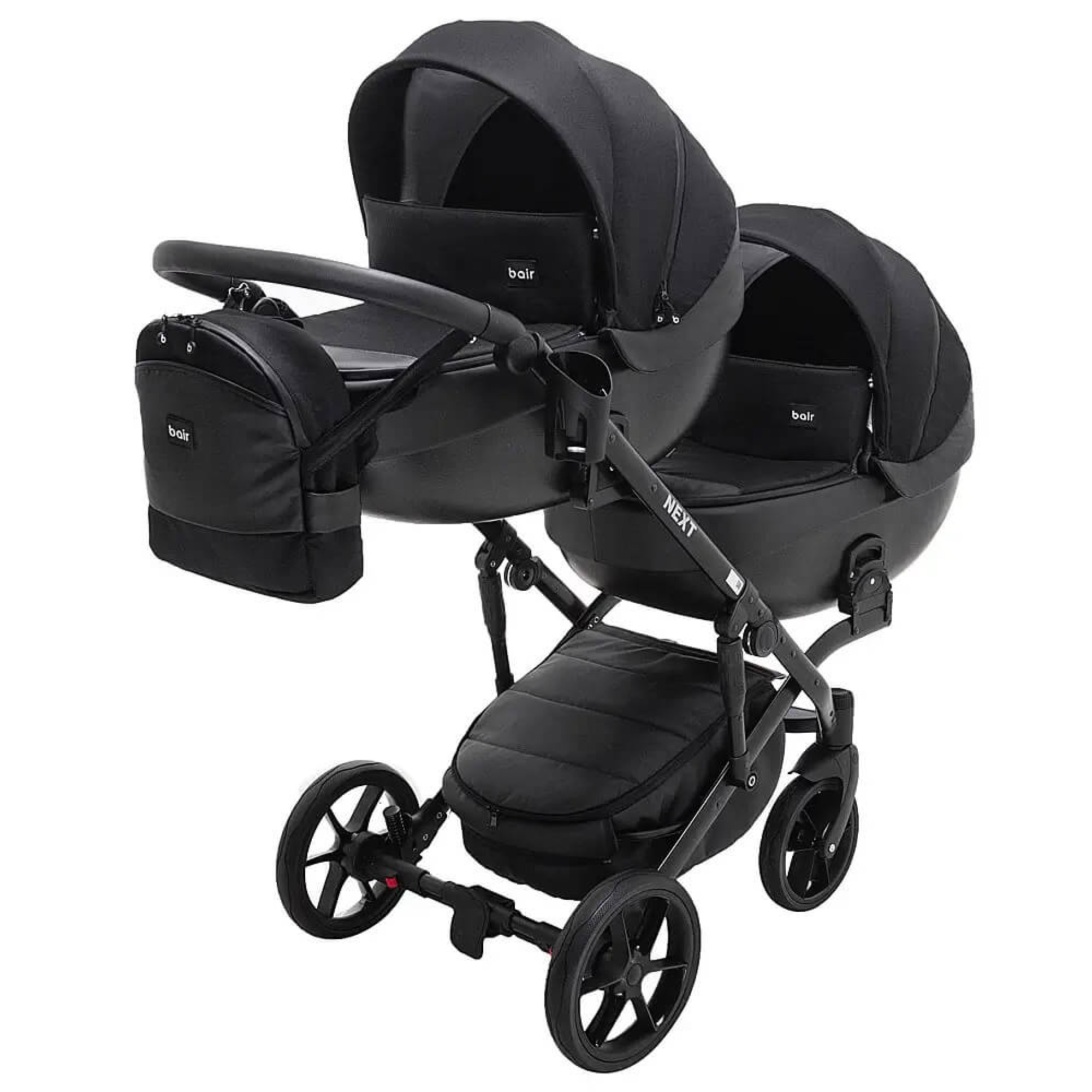Коляска 2в1 для двійні Bair Next Duo Soft 02 Чорний — 4178 | New-Baby