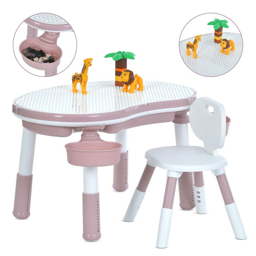 Детский столик Bambi со стульчиком и игровым полем для конструктора, розовый (M 6177-8) — 20662