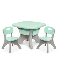 Детский стол с двумя стульчиками и ящиками, 69-69-50 см, зеленый (NEW TABLE-5)