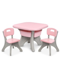 Детский стол с двумя стульчиками и ящиками, 69-69-50 см, розовый (NEW TABLE-8)