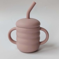 Поильник силиконовый с трубочкой, ручками и крышкой с носиком Bibs Barrel Pale Mauve