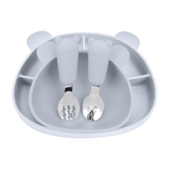 Силиконовый набор детской посуды Bibs Медведи Light Grey