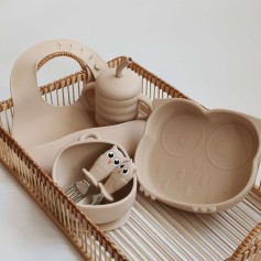Силиконовый набор детской посуды для кормления Bibs Совы Vanilla (6 предметов)