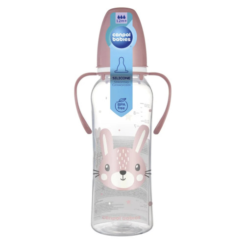 Пляшечка для годування Canpol Babies Cute Animals з ручками, 250 мл, рожева (11/845_pin) — 24146
