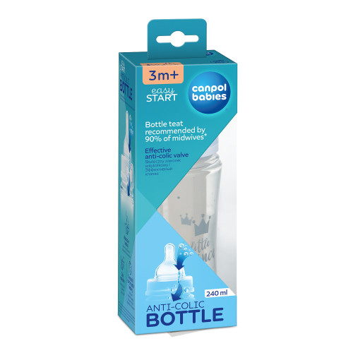 Пляшечка для годування Canpol Babies Easystart Royal baby, з широким отвором, 240 мл (35/234_blu) — 10855