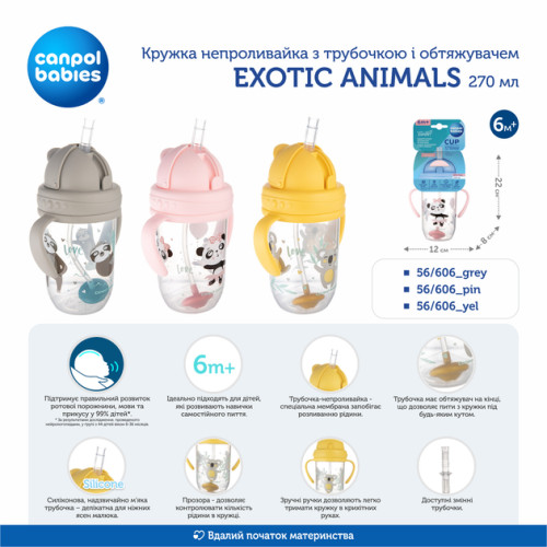Кружка непроливайка Canpol babies Exotic Animals, 270 мл, рожевий (56/606_pin) — 18710