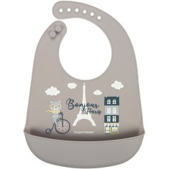Слюнявчик силиконовый Canpol babies Bonjour Paris, бежевый (74/027_bei)