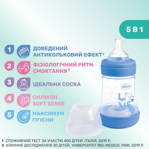 Пляшечка для годування Chicco Perfect 5 Love 0м+, 150 мл (20211.21.40) — 13711 Пляшечка для годування Chicco Perfect 5 Love 0м+, 150 мл (20211.21.40) — 13711